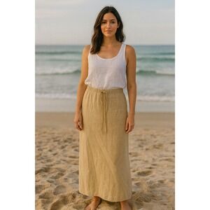 Jute Linen Maxi Skirt Womens Medium Butter Yellow Lagom Lightweight Beachy